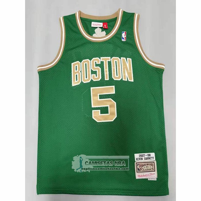 Camiseta Boston Celtics Kevin Garnett NO 5 Mitchell & Ness 2007-08 Verde